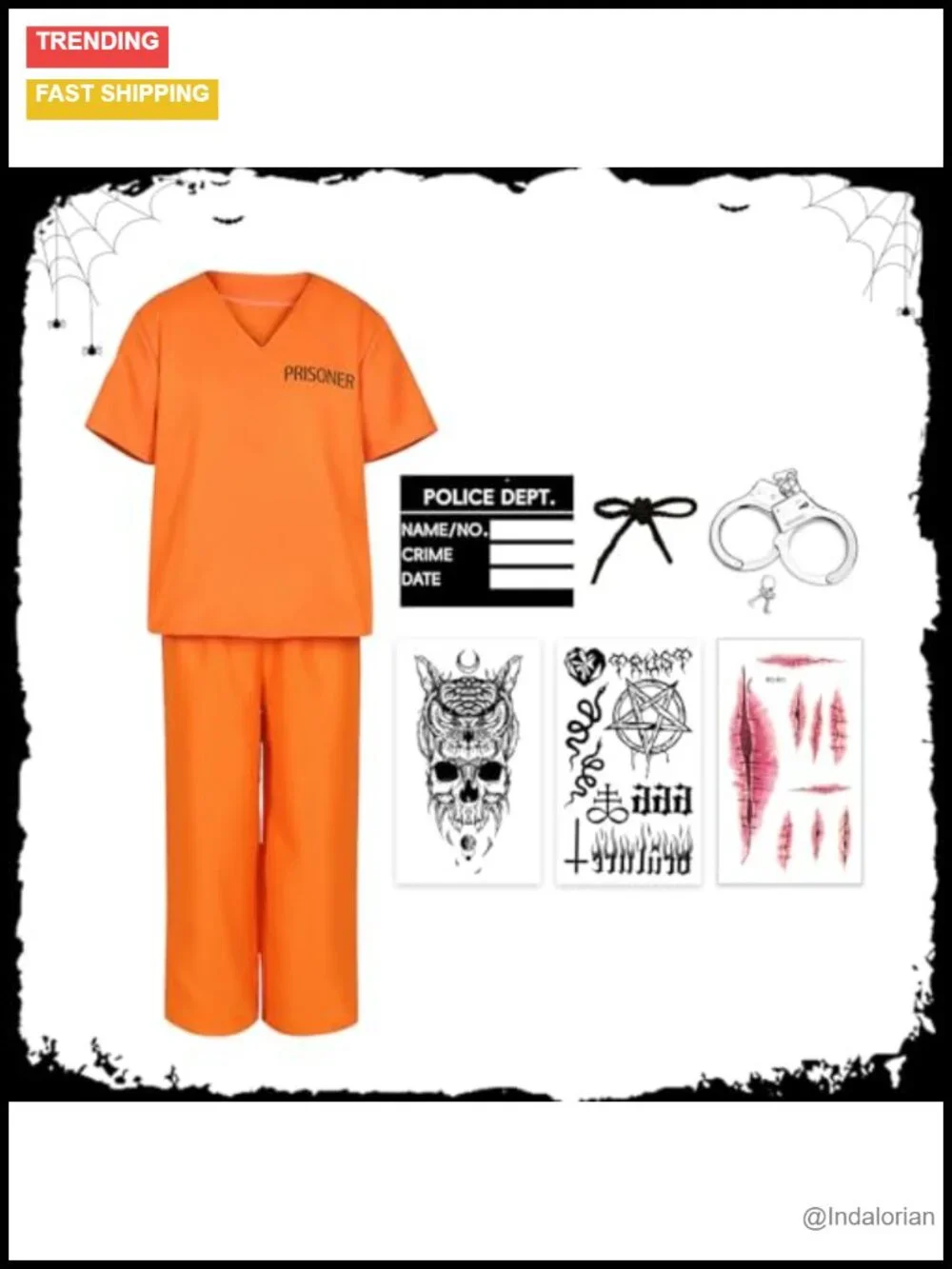 Kids Prisoner Costume Halloween Jail Inmate Outfit with Handcuffs and Tattoo